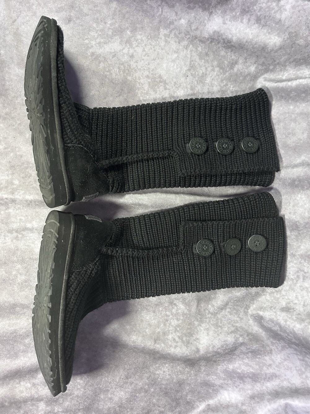 UGG Classic Cardy 5819 Womens Size 7 Black Knit Tall Boots 3 Button